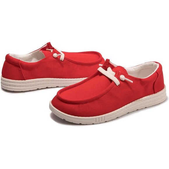 Women's V-Red Fashion Casual Walking Canvas Low Top Flats  Sneakers Shoes - Picture 5 of 5